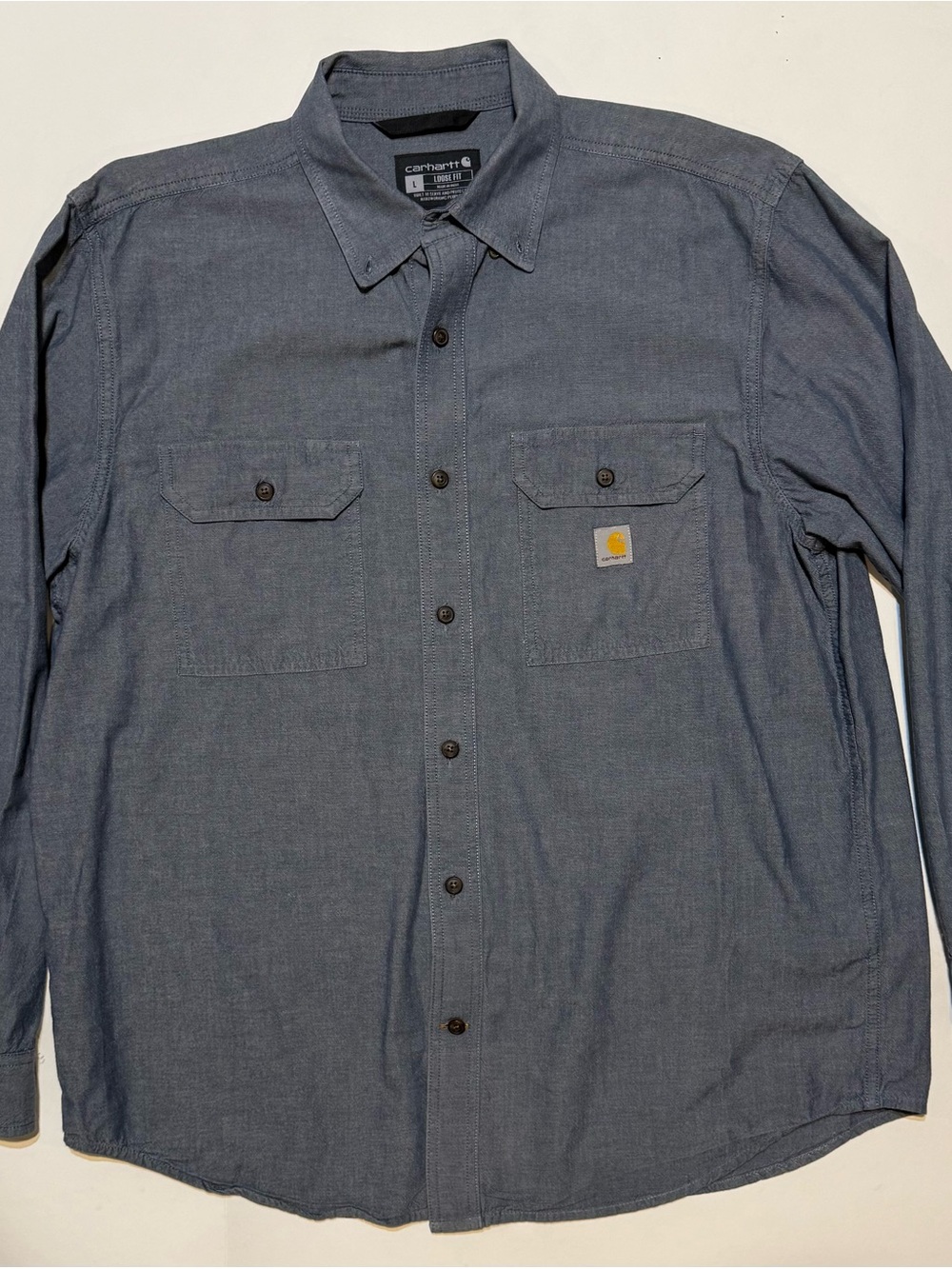 Carhartt Men’s Loose Fit Chambray Long Sleeve Work Shirt Gray Size L – Excellent